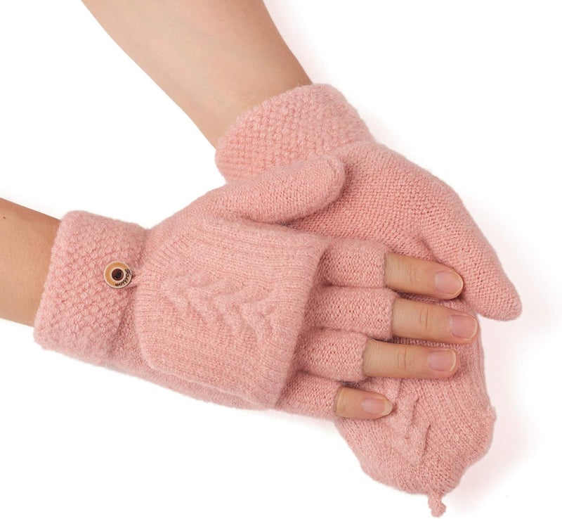 F Flammi Flammi Women's Warm Knitted Fingerless Gloves Convertible Mittens - Image 5